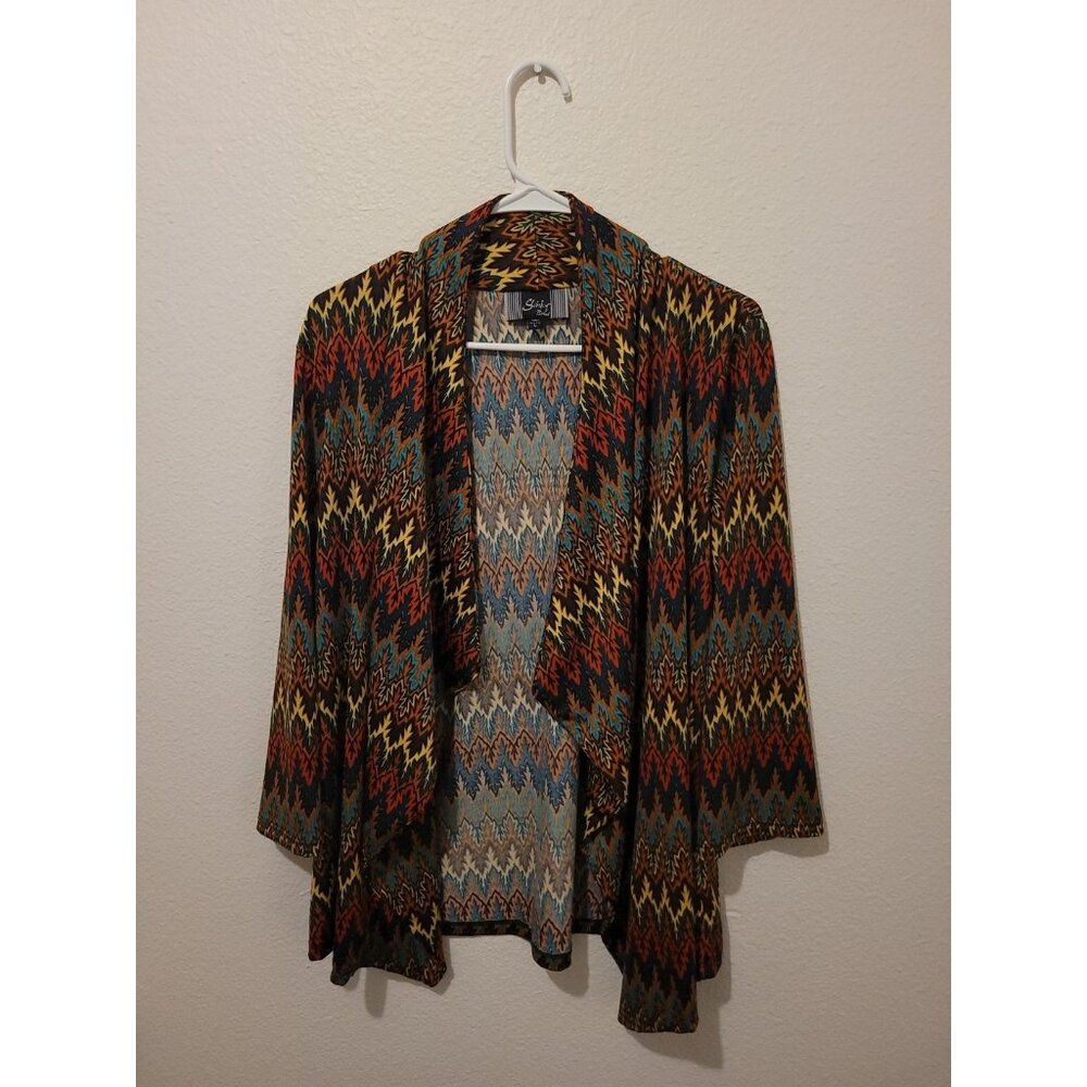 Slinky Brand Open Front Drape Abstarct Cardigan Multicolor Women's L USA